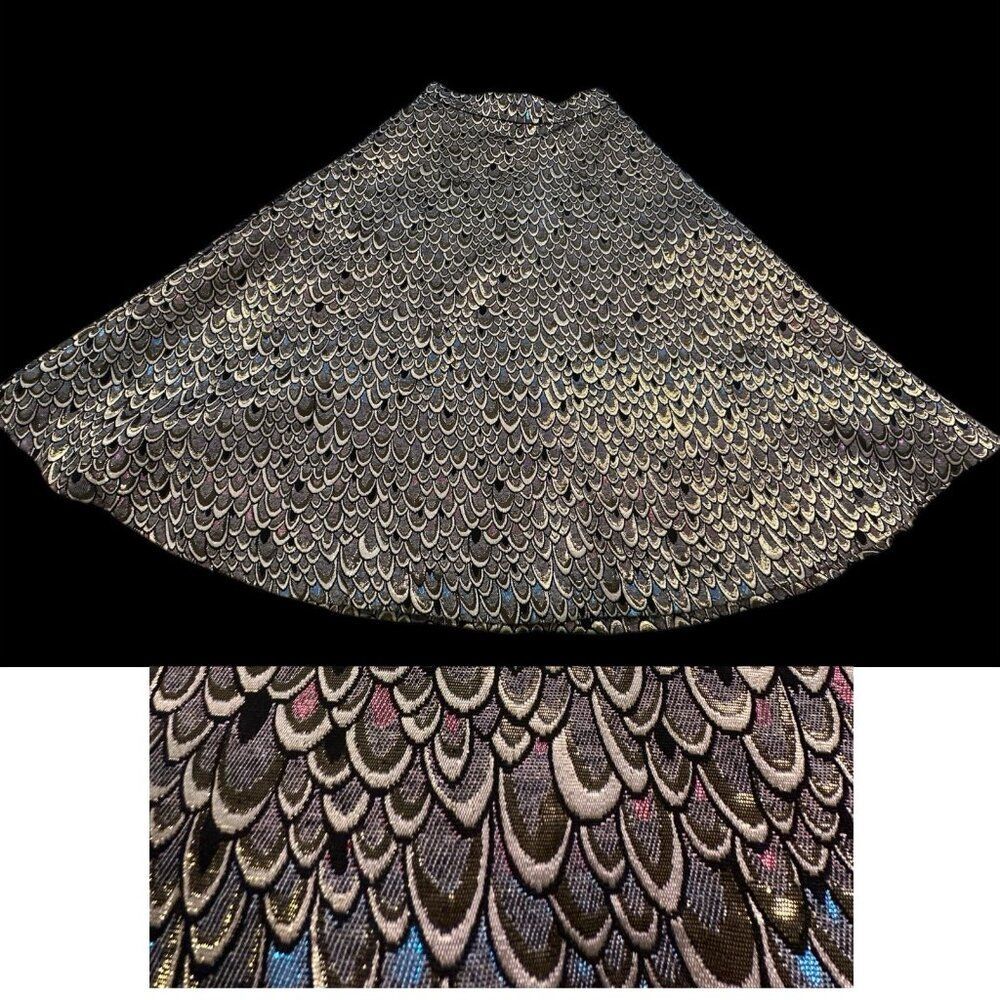 Modcloth Anthropologie Woman 0 Midi A-Line Skirt  Iridescent Peacock Scales